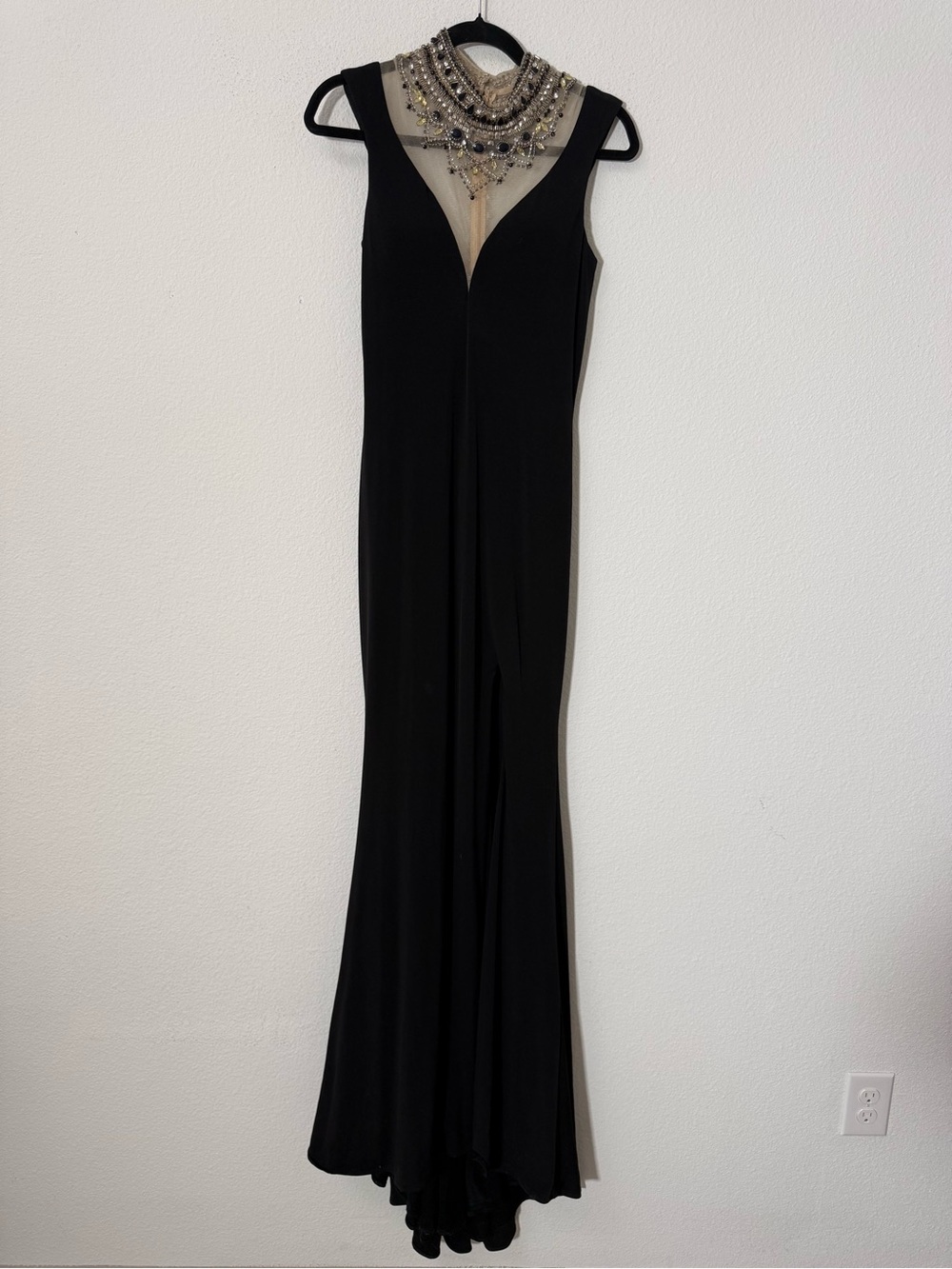Lucci Lu Black Beaded Illusion Mermaid Evening Gown Size 4 Formal Prom Dress